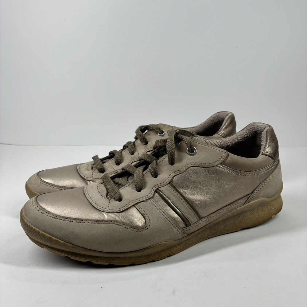 ECCO Mobile III Women's US 10-10.5/41 Metallic Taupe Leather Lace-Up Sneakers